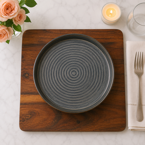 Premium Black <b>Ceramic</b> Dinner Plate with Concentric <b>Ring</b> Design Modern Matte Black Stoneware Serving Plate for Dining & Home - Product Image 3