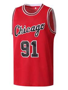 Maillot de basket-ball pour homme 91 Rouge Brodé Décontracté Gilet de sport sans manches Col en maille respirante 100% Polyester Tenue d'entraînement - Product Image 2