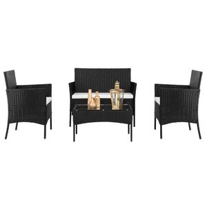 Set di Mobili da Giardino: 2 Sedie con Braccioli in Rattan Nero, 1 Divanetto e Tavolino in Vetro Temperato - Product Image 4