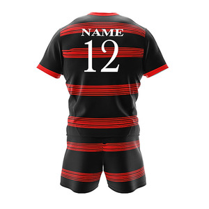 Conjuntos de camisetas y pantalones cortos de fútbol con diseño de rayas personalizadas, conjunto de uniforme de rugby hecho profesionalmente para ropa deportiva al aire libre - Product Image 2