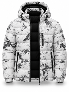 <b>Men's</b> Hooded Puffer <b>Jacket</b> White Black Waterproof Quick Dry Polyester Wadding Windproof Zipper Closure <b>Smart</b> Casual Winter Wear - Product Image 2