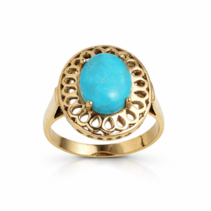 Natural <b>Turquoise</b> <b>Ring</b> Brass Gold Plated Vintage Prong Set Handmade Oval Gemstone <b>Ring</b> for Women Wholesale - Product Image 1