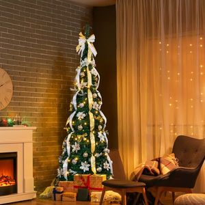 7 FT Fully Decorated Pre-lit Christmas <b>Tree</b> Pop up Artificial Xmas <b>Tree</b> with 200 Warm <b>Lights</b> Remote Control Golden Silhouette - Product Image 6