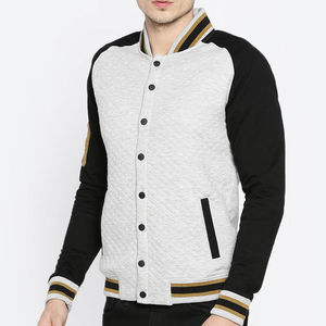 Men's Gray White Wool/Viscose Varsity Jacket Casual Regular Fit <b>Covered</b> <b>Button</b> Closure Quick Dry Breathable Eco-Friendly Winter - Product Image 4