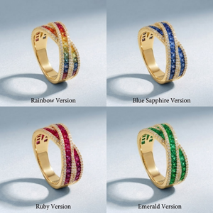 China Manufacturer Good Quality Rainbow Princess Jewelry 18k Solid Yellow Gold Real Diamond Blue Sapphire Rainbow Ring for Women - Product Image 5