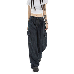 Pantalones Cargo Elegantes de Cintura Media en Azul Oscuro, Poliéster/Algodón, Tallas Grandes, Corte Regular, Largos, Ecológicos y Transpirables para Mujer - Product Image 5