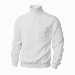 เสื้อสเวตเตอร์ไหมพรมคอสูงสีเบจสำหรับผู้ชาย แขนยาว สีพื้น ผ้าฝ้าย 100% ระบายอากาศได้ดี ป้องกันรอยยับ เหมาะสำหรับฤดูหนาว - Product Image 2