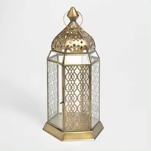 Golden <b>Brass</b> <b>Lantern</b> With Intricate Cutout Design And Glass Panels For Home Decoration Centerpiece In Best Price Modern Design - Product Image 3