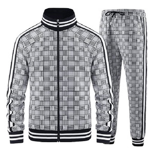 Conjunto Deportivo a Cuadros para Hombre, Manga Larga, Cierre Frontal con Cremallera, Estilo Casual para Correr, Transpirable, de Poliéster, Corte Regular, para Otoño - Product Image 1