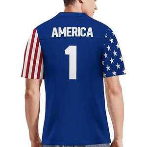 Camiseta de Fútbol Americano para Hombre, Cuello en V Azul, Gráfico de la Bandera de EE. UU., Manga Corta, Malla Transpirable, Impresión Sublimada, Nombre y Número del Equipo - Product Image 3