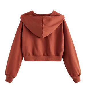 เสื้อฮู้ดครอปท็อปผู้หญิงแบบสั่งทำ สีพื้น ไหล่ตก แขนยาว สไตล์ลำลอง สำหรับฤดูใบไม้ร่วง ผ้าถัก 100% คอตตอน - Product Image 4