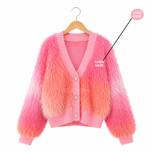 Cosh International Sisterhood Sorority Pink Faux Fur <b>Cardigan</b> V-Neck Balloon Sleeve Knitted Casual Winter Top Solid Color <b>Thick</b> - Product Image 5