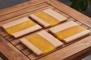 Elegant Handmade Wood Resin <b>Coasters</b> With Walnut Modern Minimalist Design Perfect For Coffee Tea Wine Cup Pads Accessory Dining - Product Image 4