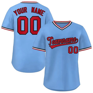 Camiseta de Béisbol Personalizable para Hombre, Color Azul Claro, Cuello en V, Manga Corta, Impresión Sublimada con Nombre del Equipo 00, Poliéster Transpirable, Talla Adulto - Product Image 1