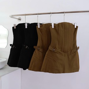 Robe Courte Corset Élégante en Satin Uni, Sans Bretelles, Taille Haute, avec Corsage Ajusté et Ourlet Évasé, Ceinture Incluse, pour Femme, Idéale Soirées et Cérémonies - Vente en Gros - Product Image 1