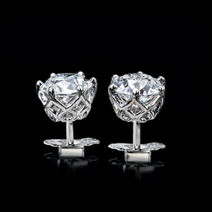 Pendientes de Plata de Ley 925 con Moissanita Redonda de Corte Brillante, Modernos - Product Image 4