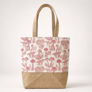 Wholesale Mushroom Print Jute <b>Canvas</b> Tote Bag 38x36x10 cm Custom Logo Beach <b>Shopper</b> OEM ODM Private Label Manufacturer Exporter - Product Image 3