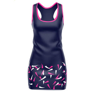 Women Sublimation Printed Netball <b>dress</b> <b>Tank</b> <b>Top</b> Dark Blue Pink White Pattern Breathable Polyester Sportswear Jersey Custom Logo - Product Image 2