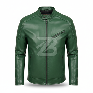 Zarina Wear Men <b>Genuine</b> Leather Jacket Forest Green Quilted Shoulder Biker Moto Stand Collar Zip Up OEM Men's Jackets - Product Image 1