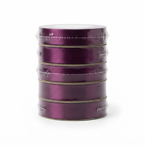 25mm Deep Plum Dark Purple Single Face Satin Ribbon Wholesale 5 Rolls x 8 Meter for <b>Wine</b> Gift Baskets Holiday Displays - Product Image 1