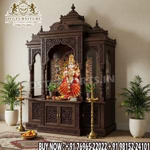 Templo Hindú de Diseño para el Hogar con Tallado a Mano Detallado, Estilo del Sur de la India, Unidad de Pooja de Madera, Tema Real Auténtico, Sala de Pooja - Product Image 5