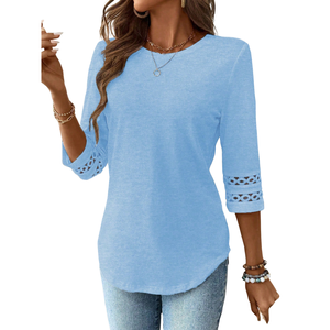 Chemise décontractée pour femme en coton 100% respirant, couleur unie bleu clair, manches longues classiques, pour un usage quotidien - Product Image 3