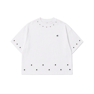 Customizable Metal Grommet Detail Crew Neck Drop Shoulder <b>Men's</b> <b>shirts</b> Personal Logo Printed OEM Eyelet T-<b>shirt</b> Hip Hop Fashion - Product Image 3