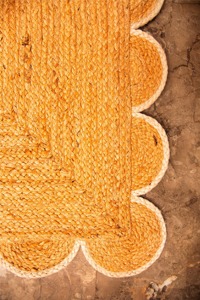 Scalloped Edge Jute Area Rug Solid Color Bohemian Style Flat Weave Non Slip Living Room Floor Mat - Product Image 6
