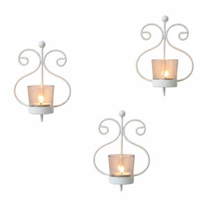 Ensemble de porte-bougies décoratifs classiques en métal blanc pour bougies chauffe-plat, style vintage, en fer, à suspendre au mur pour la décoration intérieure - Product Image 1