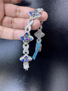 Pulsera de Plata con Moissanita y Mariposa, Brazalete de Eslabones con Gemas de Colores, Joyería de Lujo de Moda, Regalo para Mujer - Product Image 6