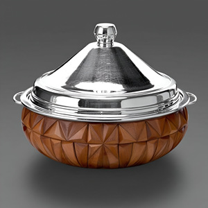 Casserole en bois sculpté chic, couvercle en argent poli, présentoir de salle à manger élégant, chauffe-aliments en métal durable, moderne, nouvel arrivage - Product Image 6