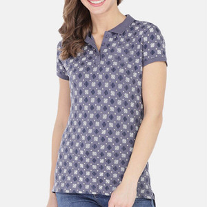 Polo de Mujer con Estampado Geométrico, Manga Corta, Tejido Transpirable, 100% Poliéster, Estilo Casual - Product Image 1