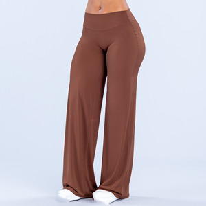 High Waist Seamless Full Length <b>Flared</b> Leg Yoga <b>Leggings</b> Solid Brown Women's Pants - Product Image 2