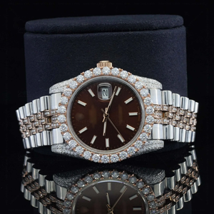 Montre de luxe fine à mouvement automatique ETA, entièrement sertie de diamants Moissanite, en acier inoxydable, verre, résistante à l'eau 10 bars, pour usage quotidien - Product Image 1
