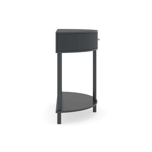 Tavolo Console Demi-Luna Artigianale con Motivo a Onde, Finitura Grigio Scuro Unico, Design a Mezzaluna, Tavolino con 2 Vani Portaoggetti per Casa e Hotel - Product Image 3
