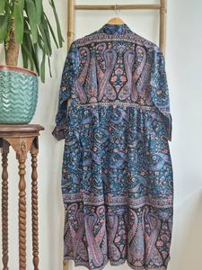 Algodón Midi Negro Azul Paisley Vestido fluido Indio Floral Colorido Verano Elegante Cómodo Ropa de día - Product Image 5