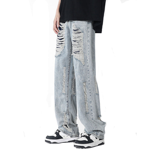 <b>Mens</b> Straight Leg Denim <b>Jeans</b> 100% Cotton Vintage Mid Wash Regular Fit Fashion Denim <b>Trousers</b> Wholesale Factory - Product Image 1