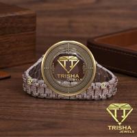 Montre exclusive pour homme en acier inoxydable avec chiffres romains, diamants Moissanite, pavé complet et affichage de la date