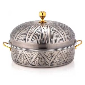 หม้ออุ่นอาหารแบบพรีเมียมทันสมัย ดีไซน์หรูหราสองสีทองลายตอก พร้อมฝาปิดแบบถ่าน สำหรับบุฟเฟ่ต์มืออาชีพ - Product Image 3