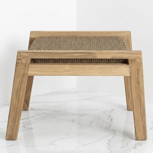 Taburetes de teca duraderos para sala de estar, muebles minimalistas para el hogar, banco con reposapiés de cuerda tejida, contenedor FCL, fabricante directo. - Product Image 3