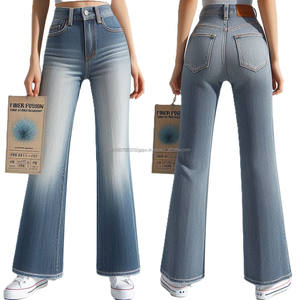 Pantalones vaqueros lavados Spanxdex de algodón de alta calidad para mujer, corte de bota ajustado, tallas XL, pierna ancha, bolsillos sólidos, informales, de secado rápido - Product Image 5