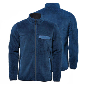 Veste polaire Sherpa pour homme à fermeture éclair, bleu marine, manches longues, en laine d'hiver avec col rabattable, logo frontal, coupe-vent – Meilleure vente - Product Image 3