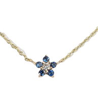 Collier pendentif minimaliste en or massif 14K 18K avec diamant naturel taille ronde et saphir bleu, design fleur en diamant de laboratoire