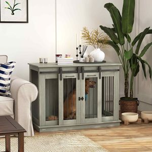 Gabbia Multifunzionale per Cani di Taglia Grande, Elegante Tavolino Grigio con Divisorio, Pratico Arredo per Cani - Product Image 2