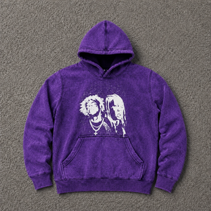 Sudadera con Capucha Oversize Morada con Estampado Gráfico, Estilo Urbano Vintage, con Diseño de Retrato Blanco, de Felpa de Algodón Pesado, en Oferta - Product Image 5
