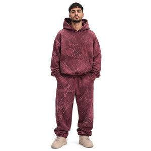 Ensemble pantalon et sweat à capuche délavé style décontracté en coton léger, coupe ample pour les loisirs, les activités de plein air et les voyages - Product Image 1