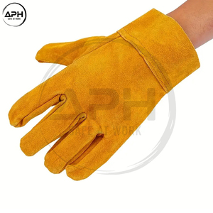 Yellow Split Suede Leather Rigging Gloves Industrial Construction <b>Builder</b> Hand Gloves Open Cuff Heavy Duty Rigger Gloves - Product Image 4