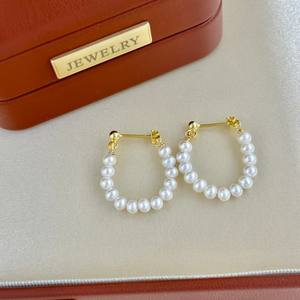 Pendientes de Perlas de Plata Pura Retro de Doble Hilera, Estilo Donut Simple con Nuevo Tampemr, Venta Directa al por Mayor - Product Image 4