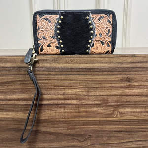 Usine dames Floral outillage longues pochettes RFID usinées à la main en cuir de vachette véritable portefeuilles avec bracelet à la mode pour les femmes - Product Image 5