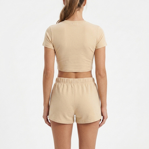 Conjunto de Dos Piezas para Mujer, Top Corto y Pantalones Cortos por Encima de la Rodilla, 100% Algodón Ecológico y Transpirable, con Opciones Personalizables - Product Image 3